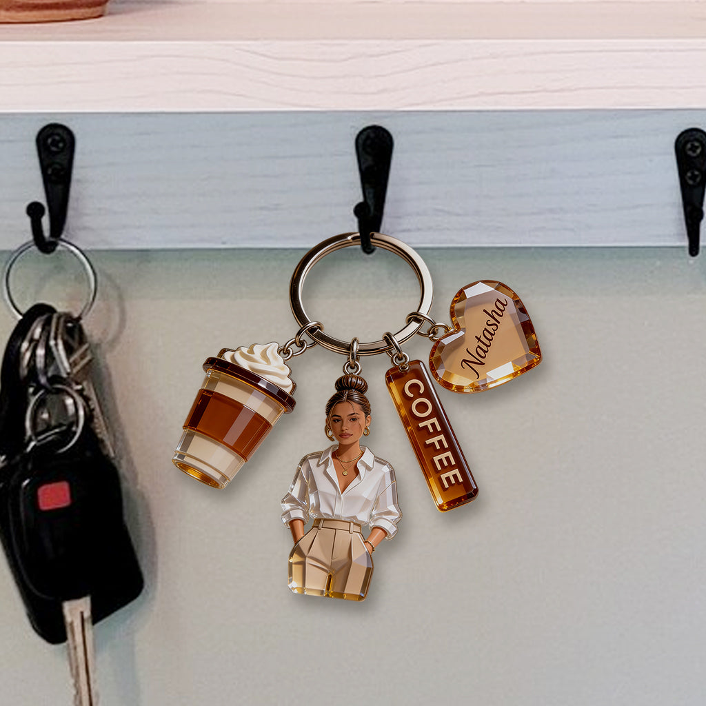 Custom Any Photo - Personalized Coffee Premium Keychain With Charms