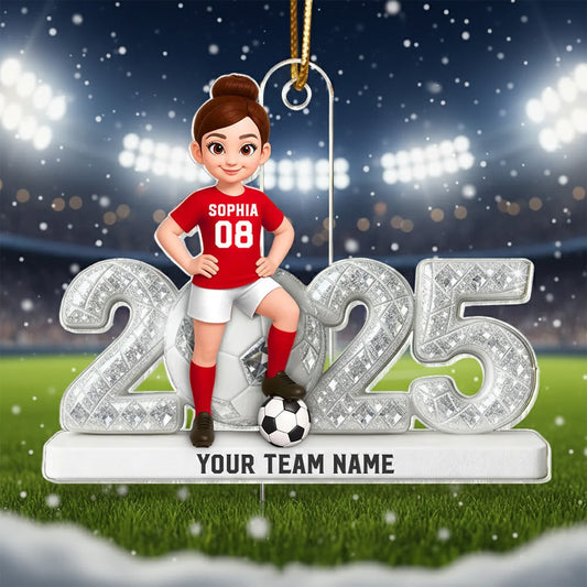 Acrylic Ornament - Custom Soccer Player with Ball, Stadium Lights & Snowflakes - Unique Gift for Players & Coaches