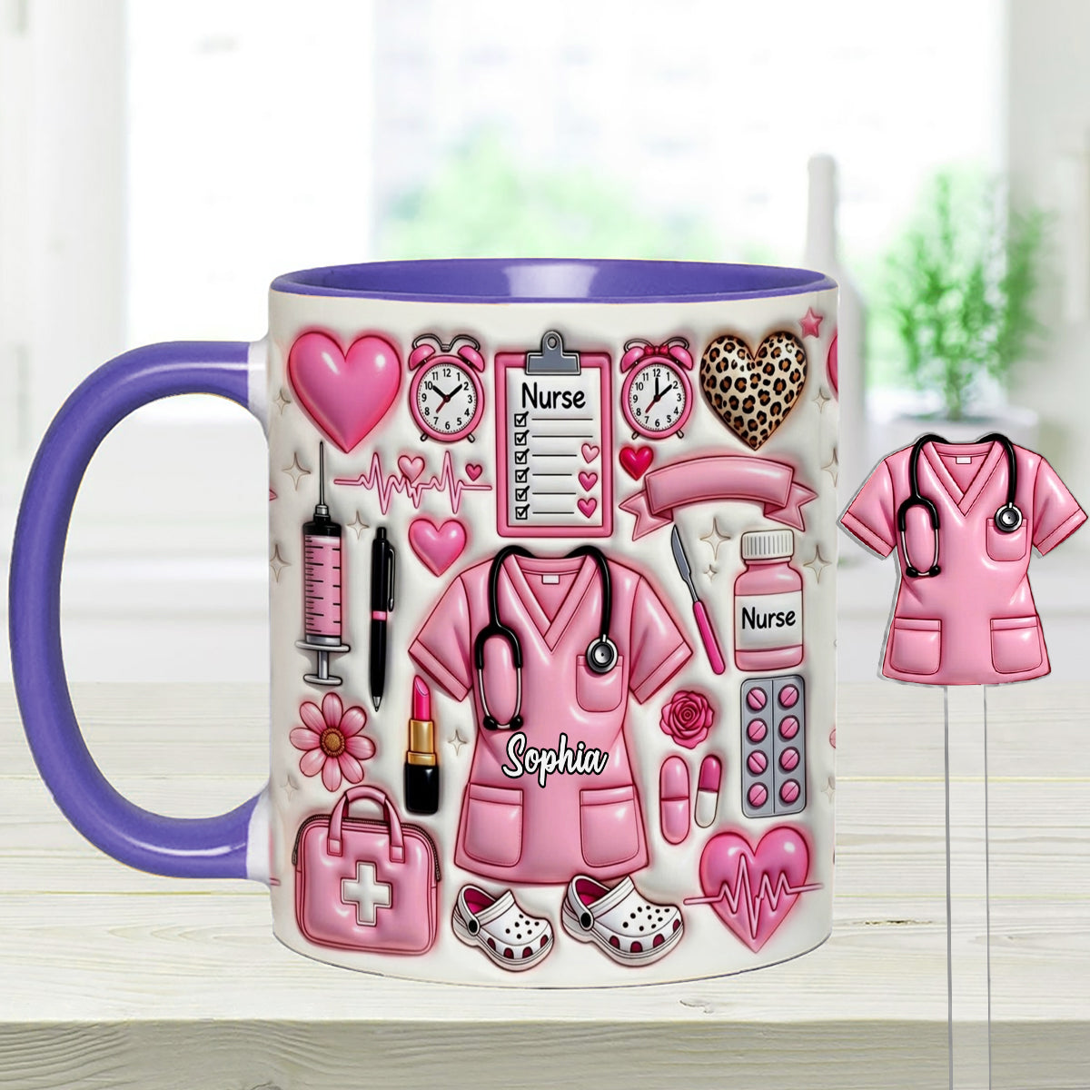 Love Being A Nurse - Personalized Nurse Set Accent Mug with Acrylic Stirrers