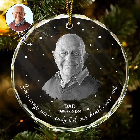 Custom Photo Crystal Ornament Keepsake – Your Wings Were Ready Memorial Circle for a Loved One, Meaningful Christmas Tree Gift