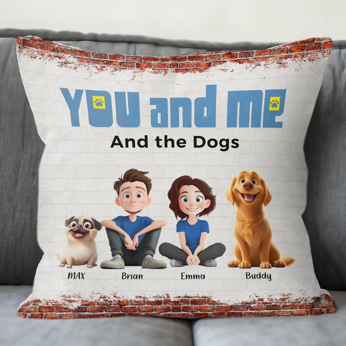 Custom Pet Family Square Pillow – Perfect Dog Lovers Gift