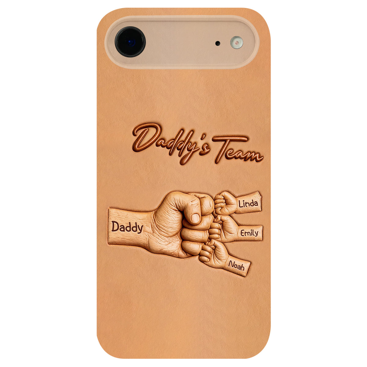 Daddy's Team - Personalized Father 3D Embossed Leather Phone Case
