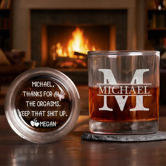 Personalized Whiskey Glass with Initial & Custom Name - Funny Romantic Gift for Husband or Boyfriend, Bar-Ready Look