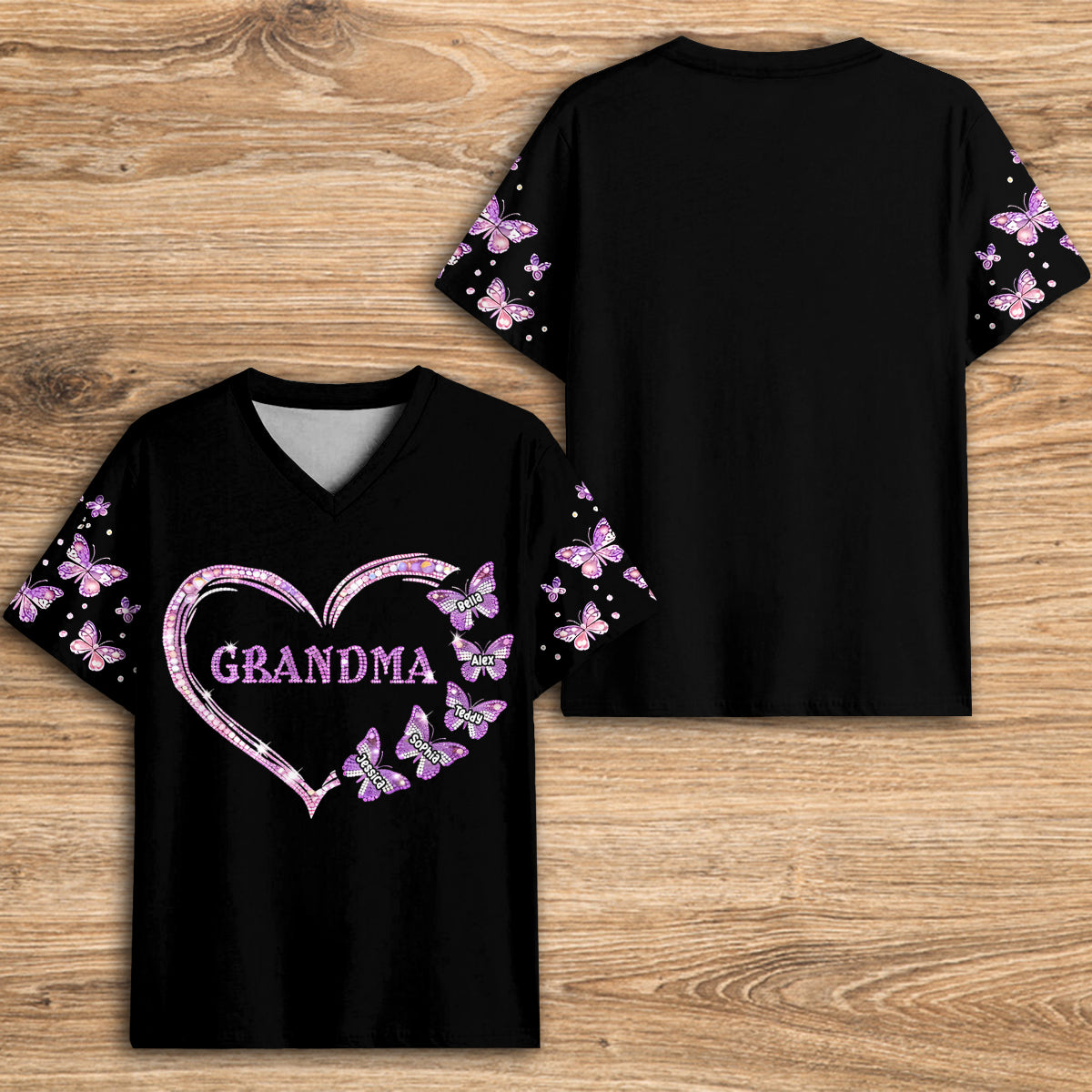 Custom Bling Shirt For Grandma/ Mother - Personalized Grandma Fully Printed V-Neck T-Shirt