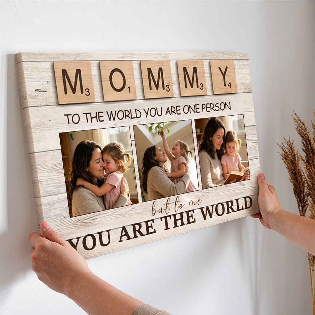 DoyoBest Personalized Custom Canvas Prints, Mother'S Day Canvas Prints with Your Photos, Personalized Gifts for Mom, Custom Poster with Frame, To The World You Are One Person Canvas(Mom-02)