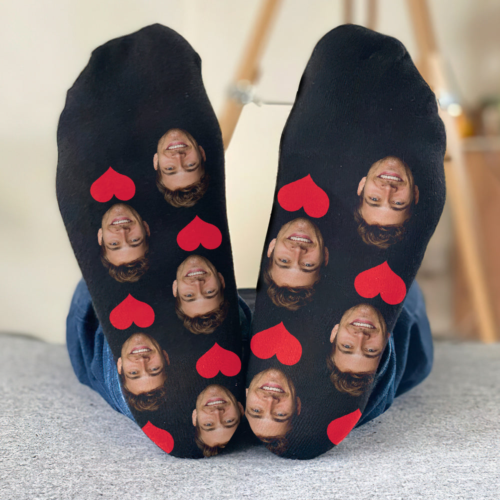 Custom Face Heart Pattern - Personalized Sibling Socks