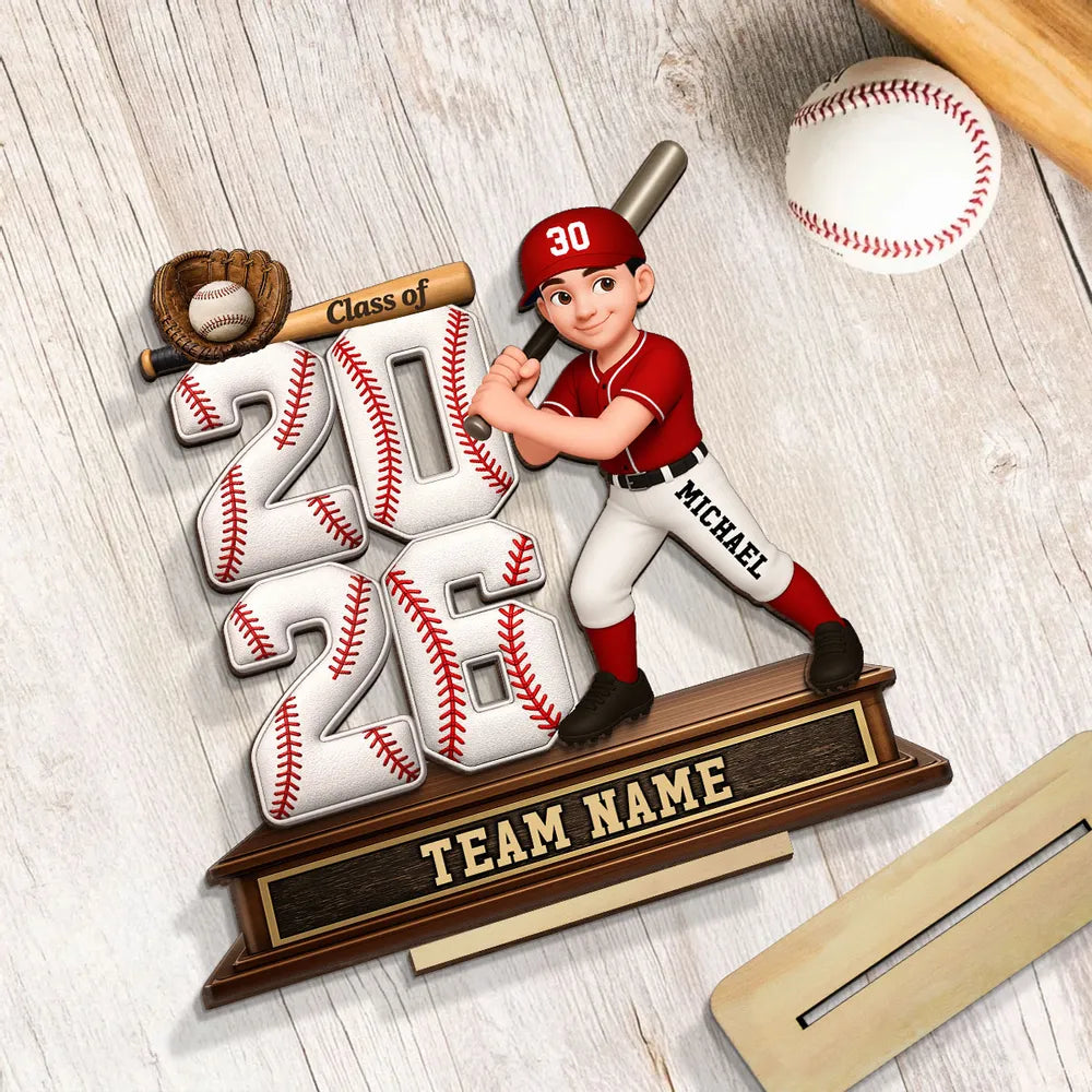 2-Layer Wooden Plaque for a Baseball Grad, Custom Player and Team Name Keepsake with Stadium Vibes, Heartfelt Gift