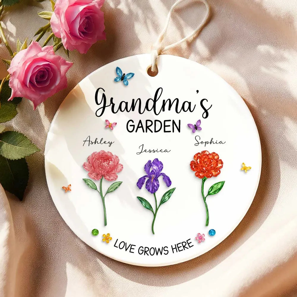 Grandma’s Garden Ceramic Ornament — Love Grows Here, a Beautiful Gift Full of Blooming Memories