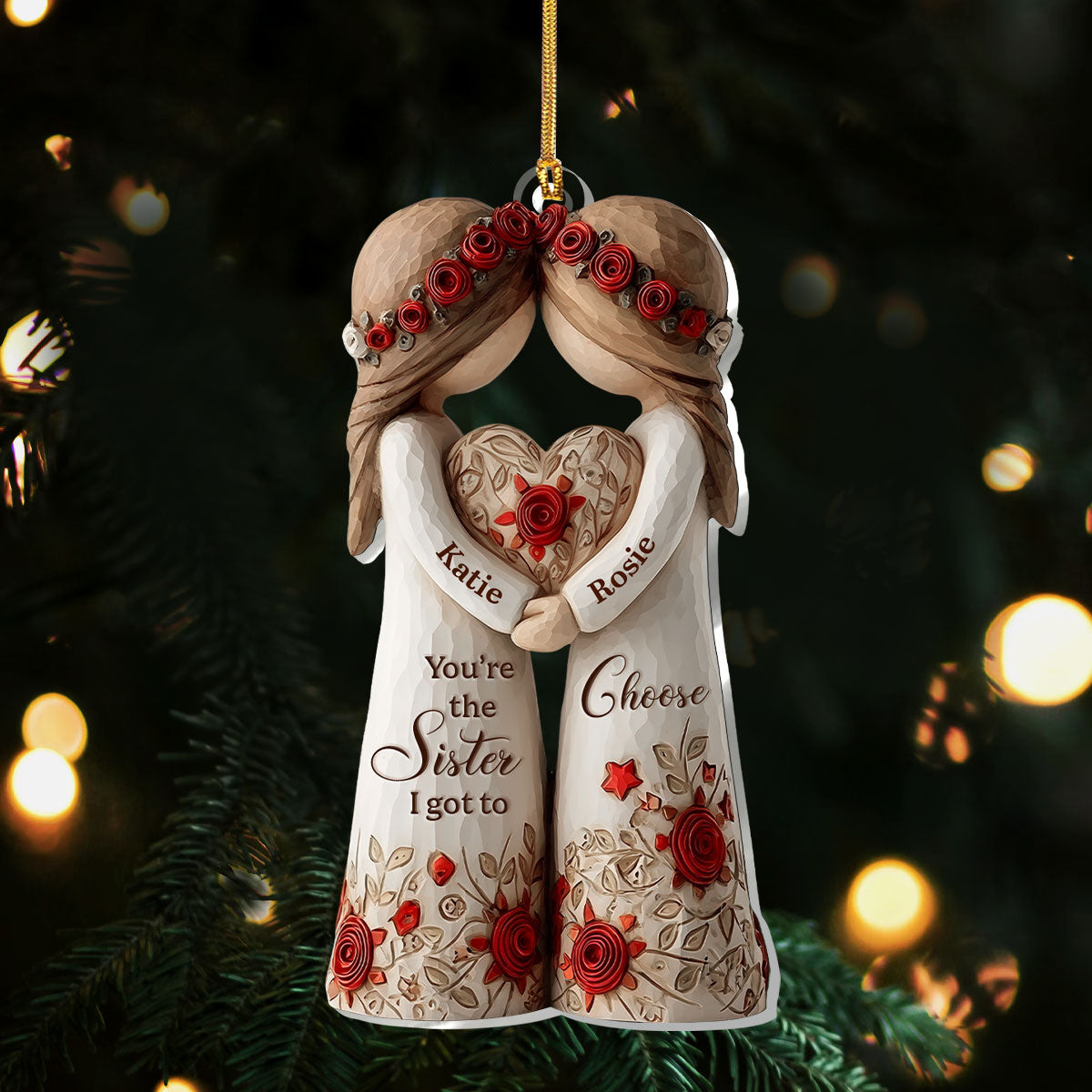 Acrylic Ornament Personalized Sister Gift, Heartwarming Sisters Hugging Heart Design for Holiday Home Decoration, Unique Keepsake