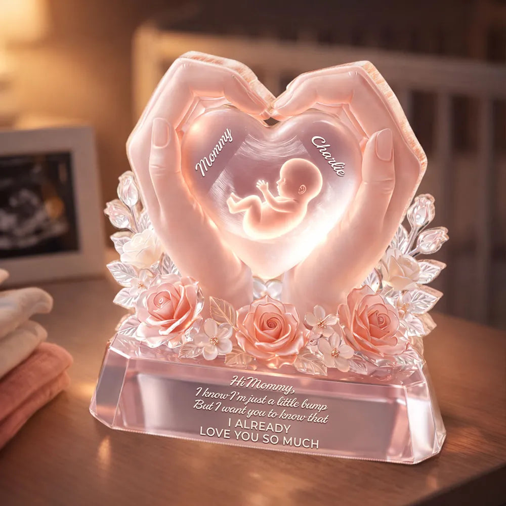 Personalized Shaped Acrylic Block Plaque with Baby Bump Love Quote, Sweet Nursery Shelf Decor, Unique Gift for Mom