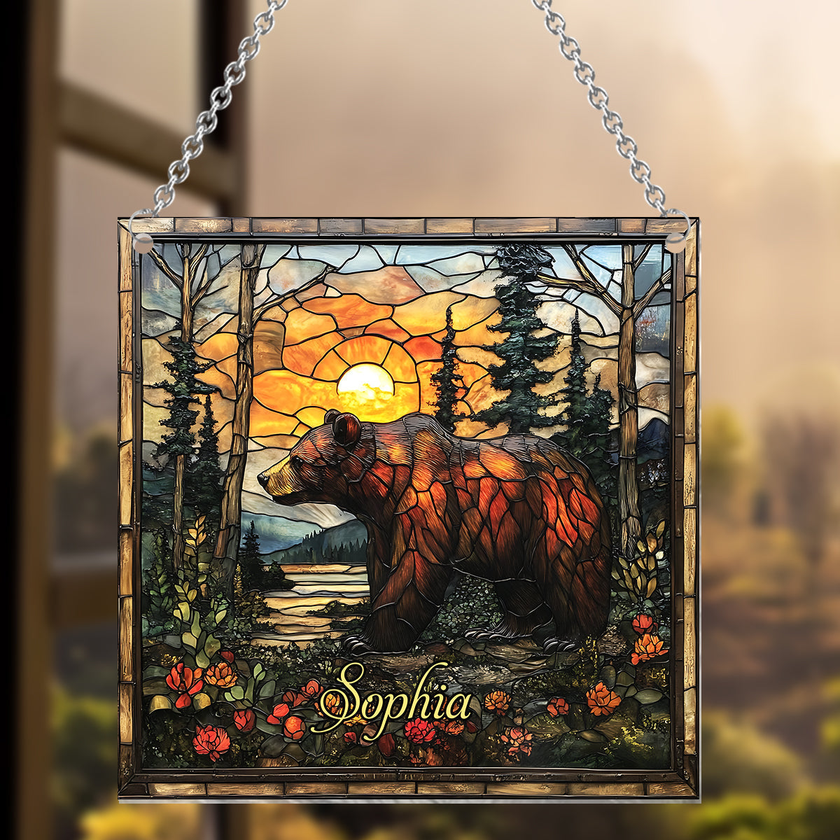 Forest Bear - Personalized Bear Window Hanging Suncatcher Ornament