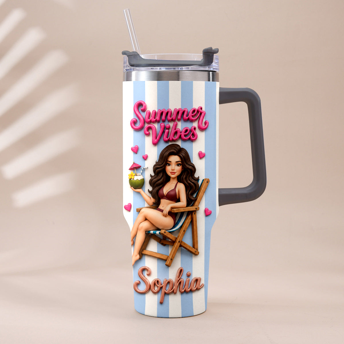 Beach Lovin' Girl - Personalized Sea Lover Tumbler With Plush Charm