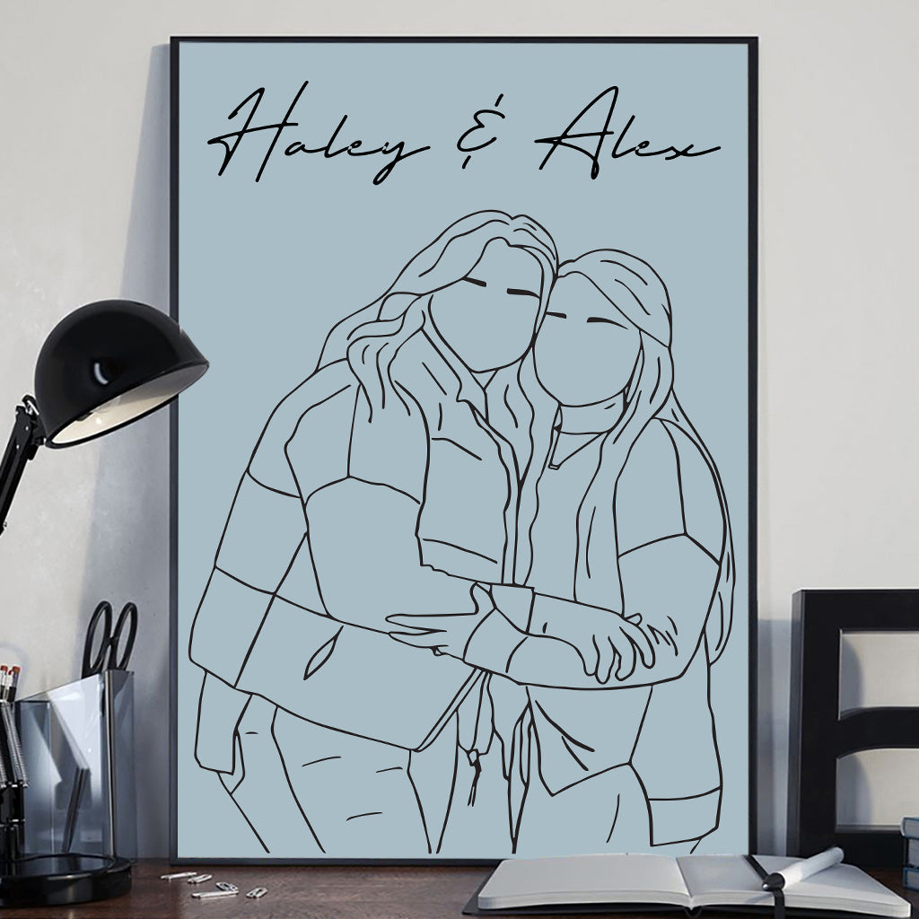 Line Art Portrait - Personalized Sibling Canvas And Poster