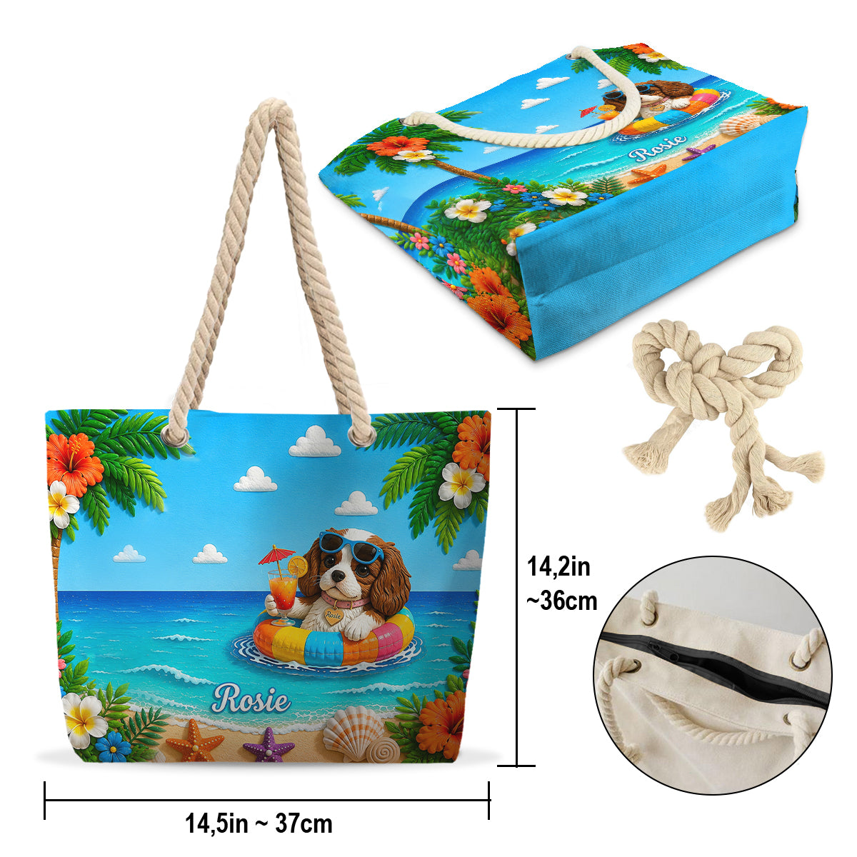 Funny Pet Summer Vibes - Personalized Dog Beach Bag With Plush Charm