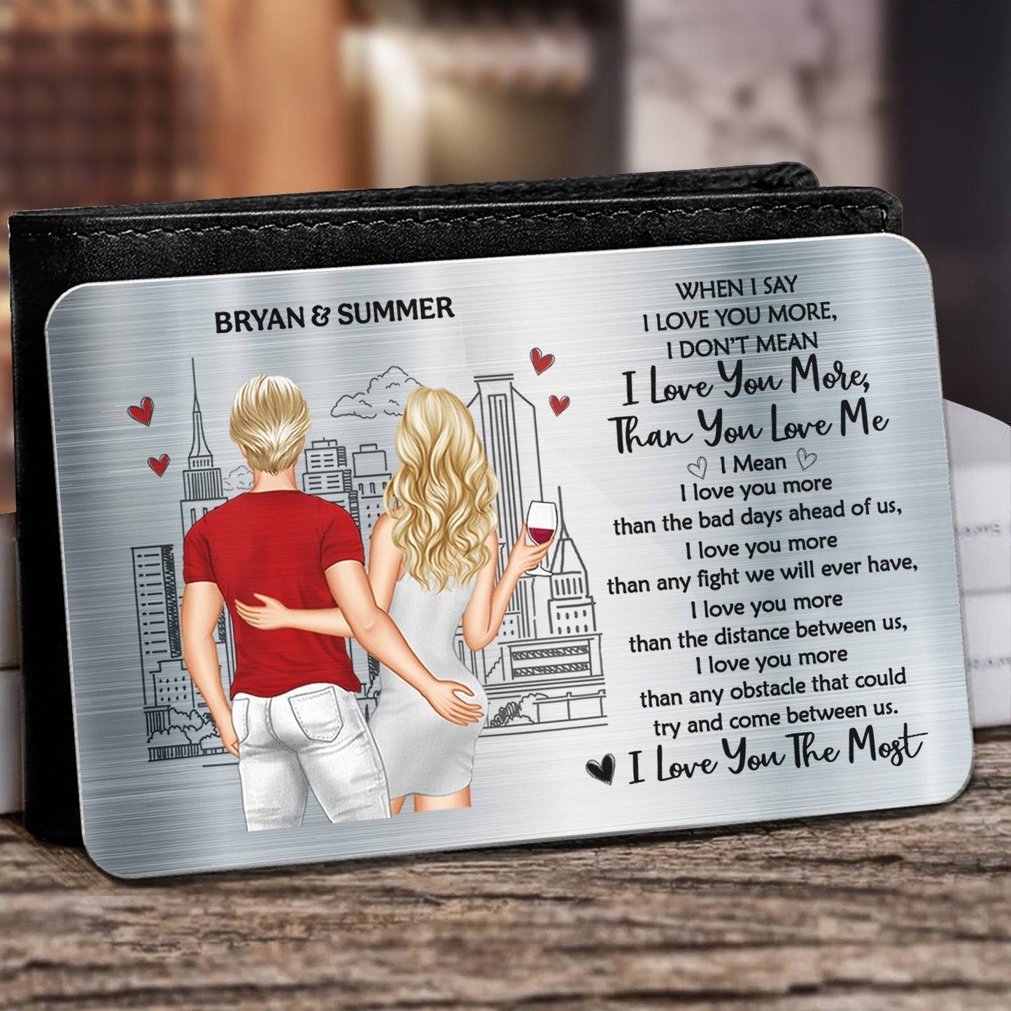 Personalized 'I Love You' Aluminum Wallet Card - Ideal for Anniversaries & Valentine's