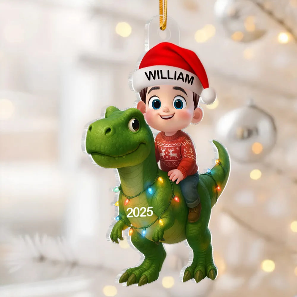 Acrylic Ornament Featuring Kid and Dinosaur Theme, Refined Texture, Perfect Collectible Gift for Children