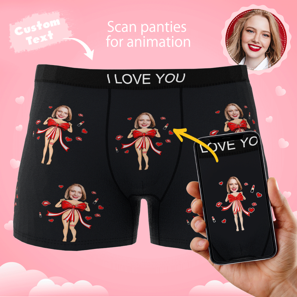Custom Photo Boxer Red Bow AR View - Personalized Couple Men's boxer briefs