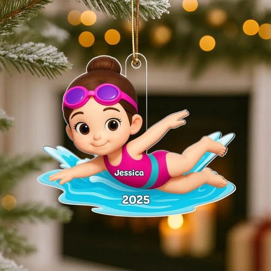 Cartoon Swimmer Acrylic Ornament | Custom Kid Design | Playful Pose, Perfect Gift for Children's Day or Birthday