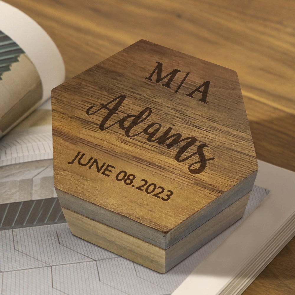 Custom Engraved Text - Personalized Hexagon Wooden Jewelry Box