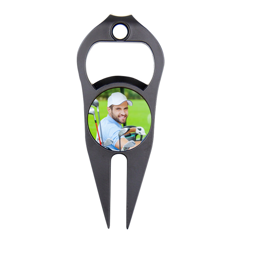 Funny Photo Ball Marker Multipurpose Bottle Opener - Golf gift for dad, him, boyfriend, husband, grandpa - Personalized Golf Fork Ball Marker