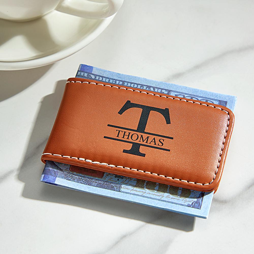 Custom Letter And Name - Personalized Leather Money Clip