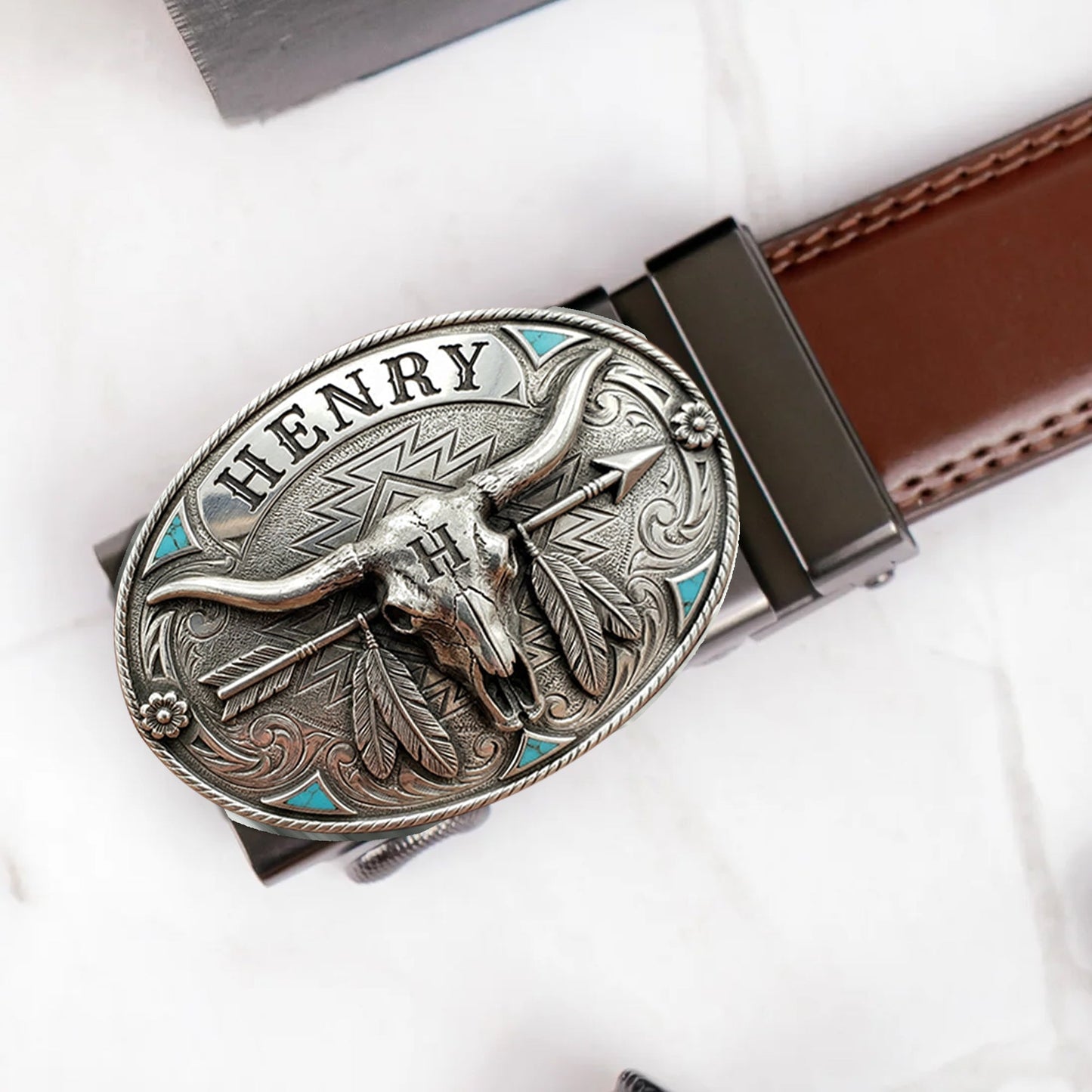 Custom Initial Western Spirit - Personalized Western Outfit Leather Belt With Shaped Buckle