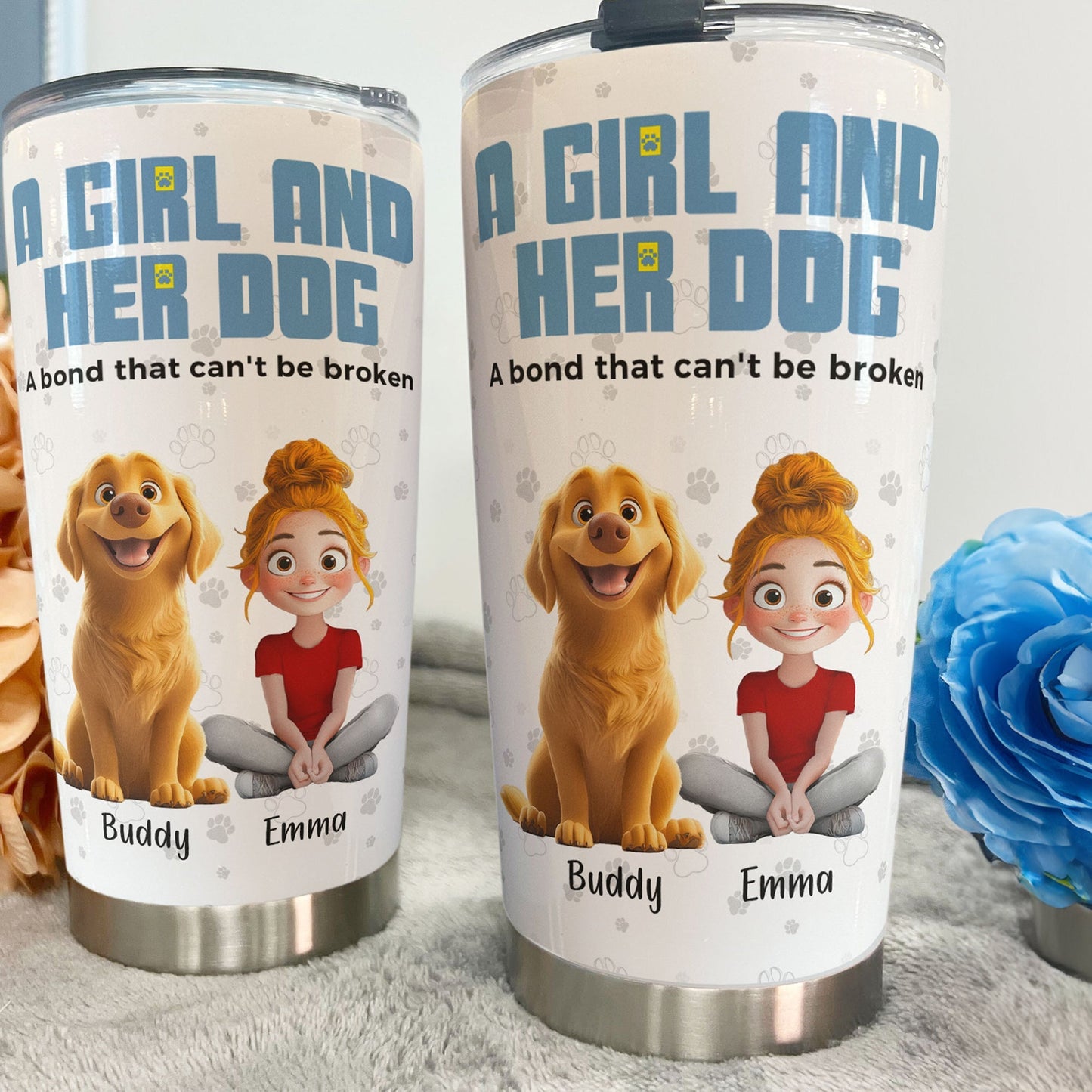A Girl and Her Dog – Custom Insulated Travel Tumbler, Gift for Dog Lovers