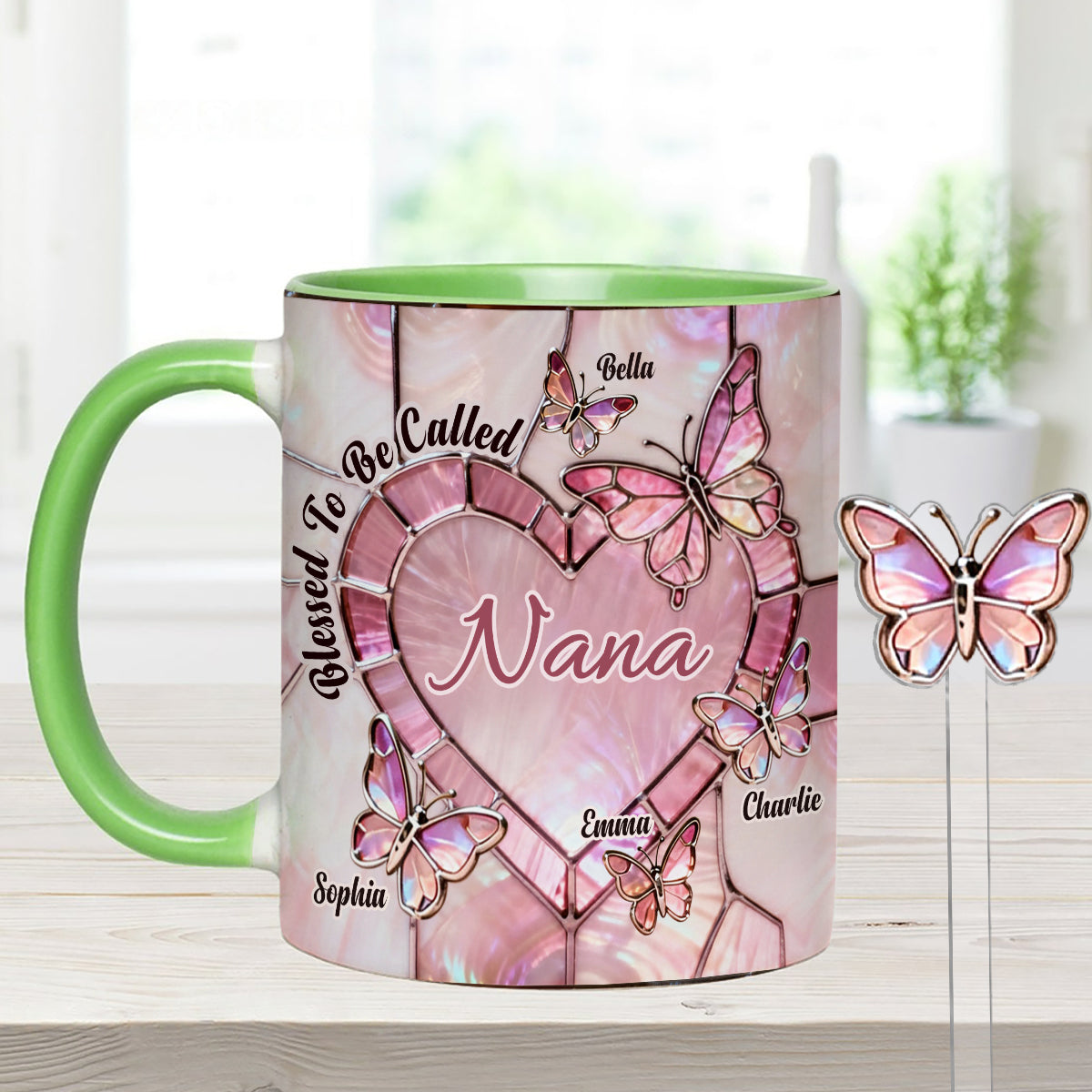 Blessed To Be Called Nana Mama Gigi Grandma - Personalized Grandma Set Accent Mug with Acrylic Stirrers