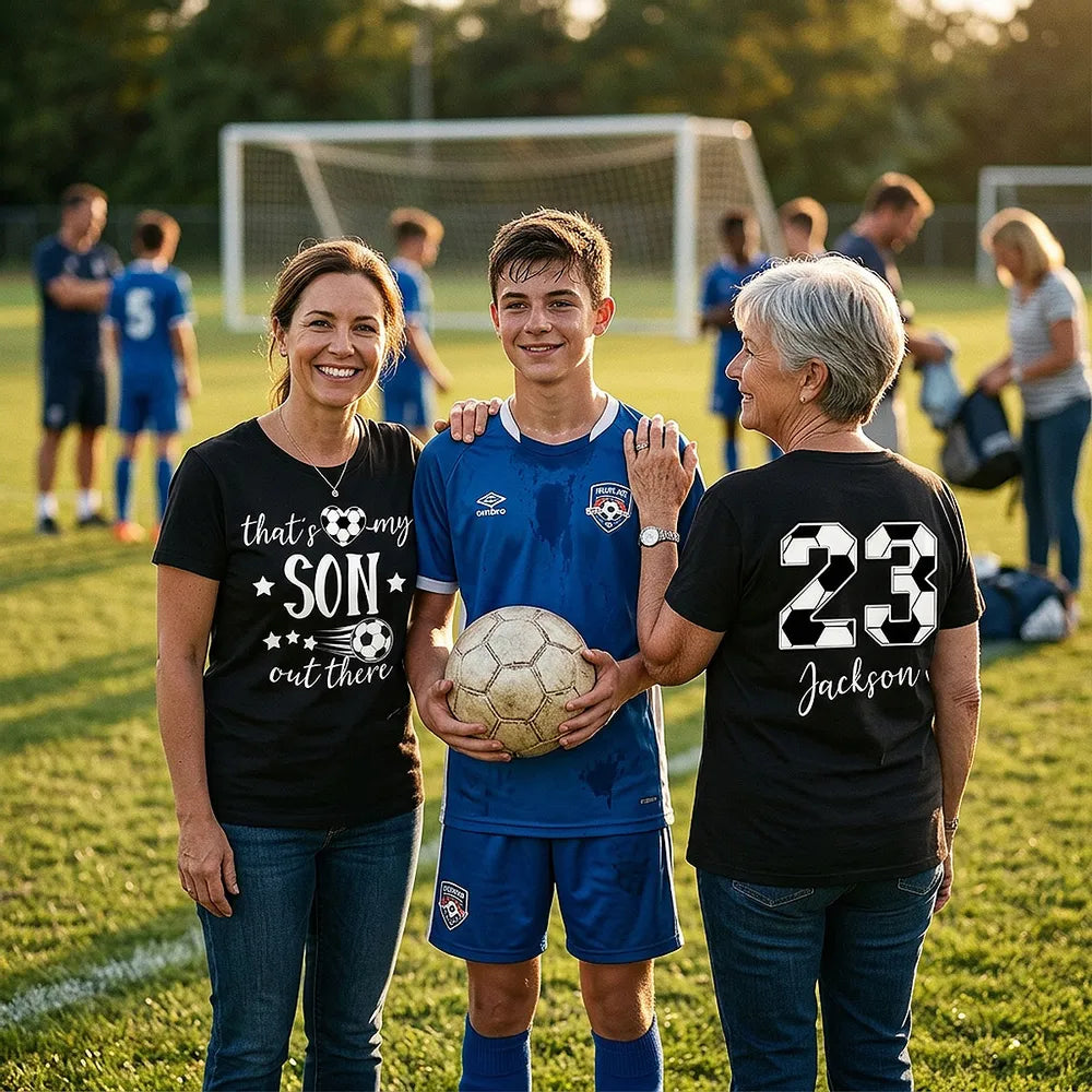Personalized Soccer Grandma Classic Tee Thats My Son Out There Fan Shirt Unique Gift for Proud Moms