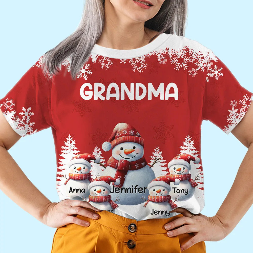 Classic Tee - Snowman Grandma Christmas Design, Soft Cotton, Snowy Forest Scene, a unique gift for Grandma