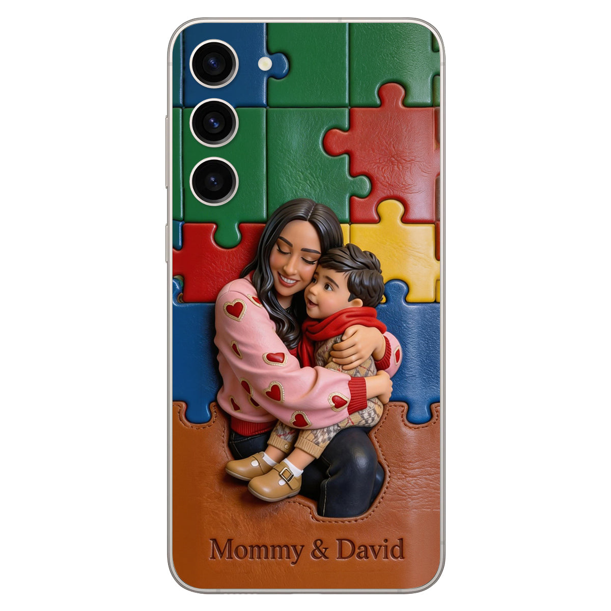 Autism Mom - Personalized Autism Awareness 3D Embossed Leather Phone Case