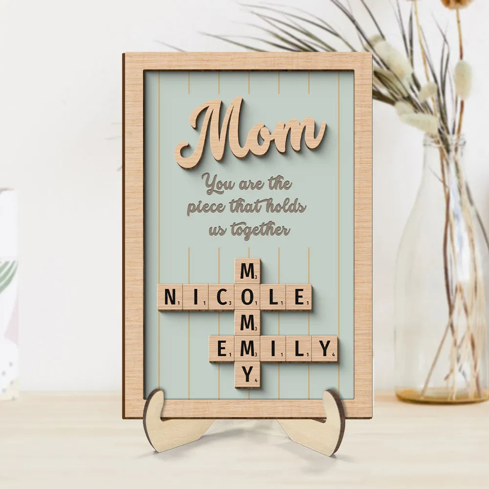 Personalized 2-Layer Wooden Puzzle Art Plaque - Mom, The Piece That Holds Us Together, Perfect Gift for Mom