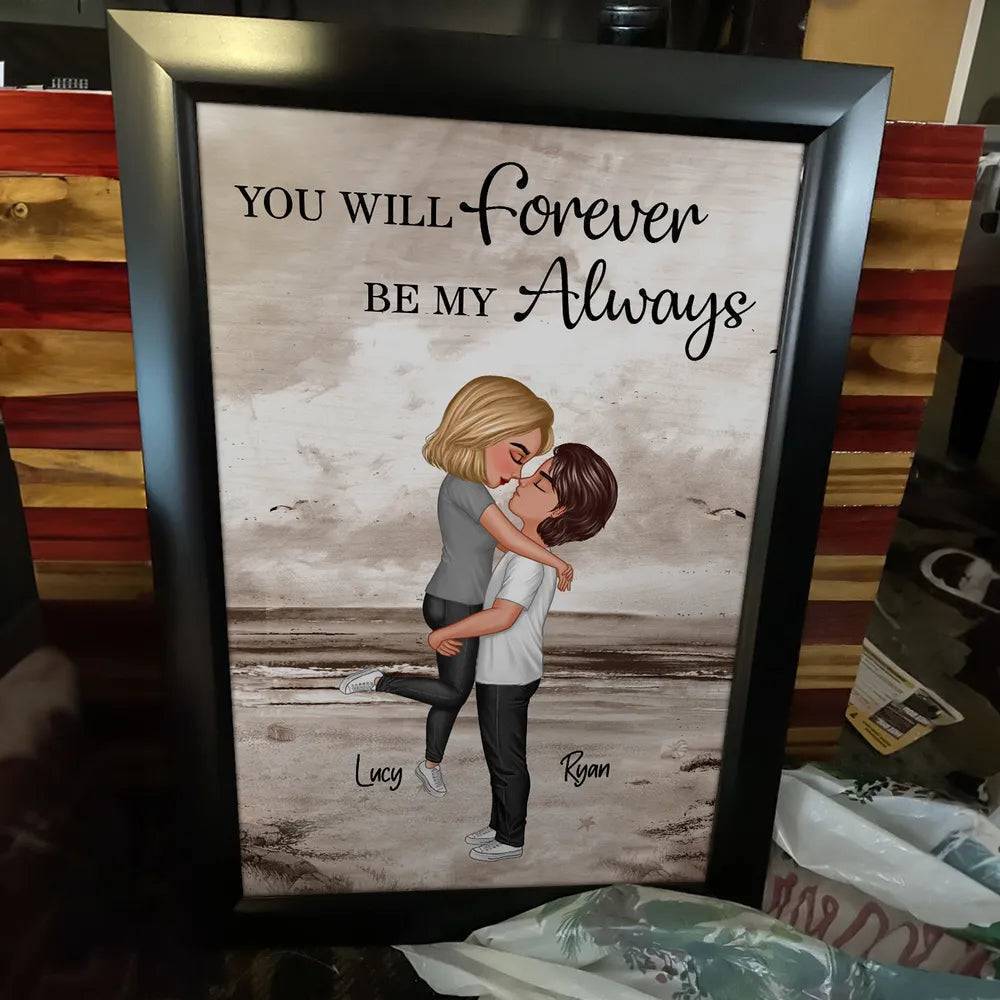 Retro Vintage Couple Hugging Kissing Beach Landscape Personalized Vertical Poster