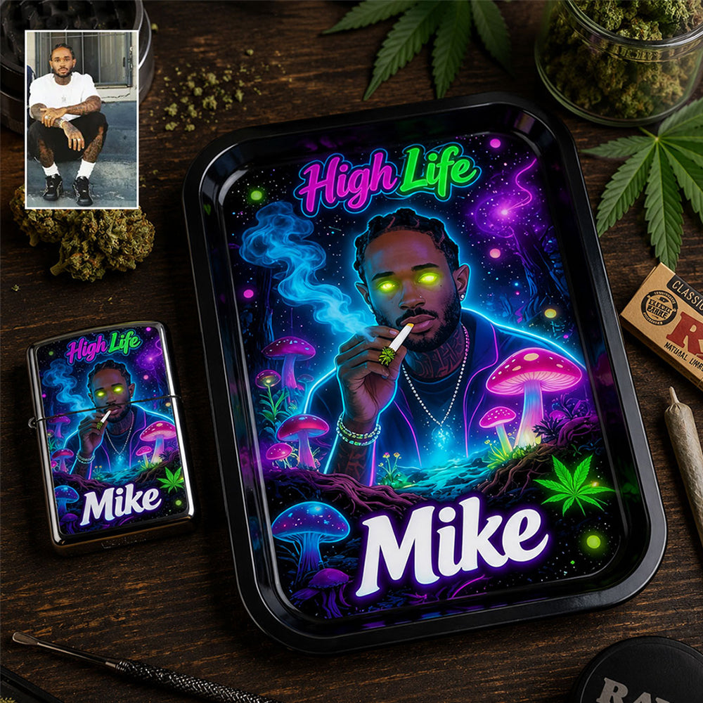 Custom Rolling Tray & Lighter Set From Any Photo - Personalized Weed Catch-All Tray With Lighter