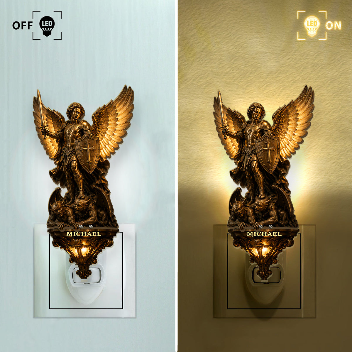Archangel Michael, Guardian Of Light & Valor - Personalized Christian Plug-In Night Light