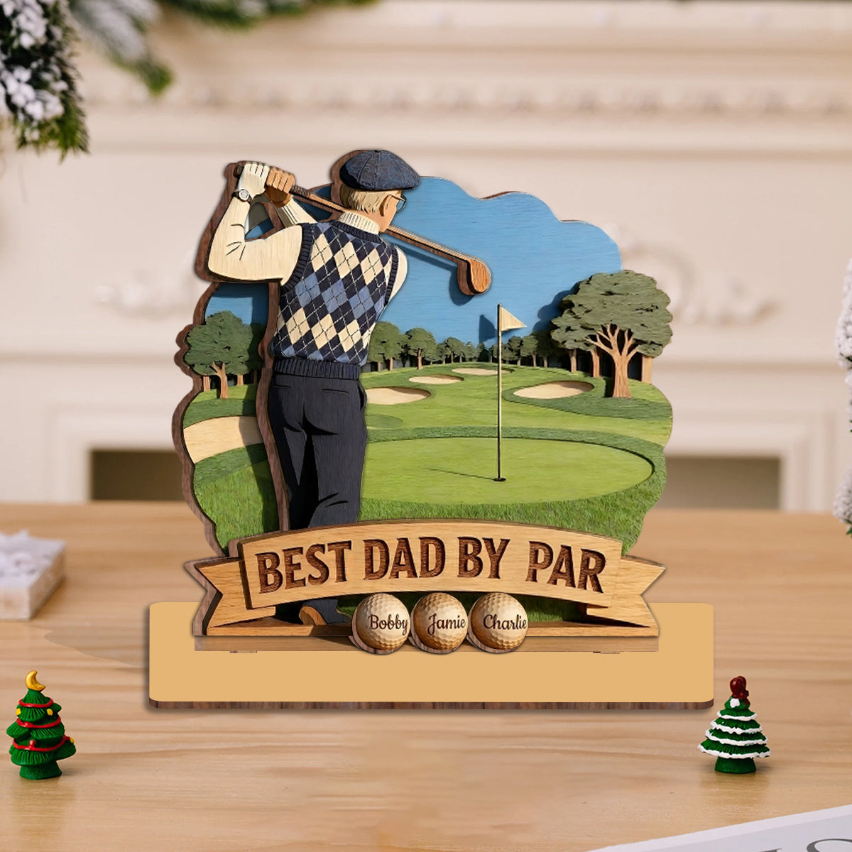 Best Dad By Par - Personalized Father 3 Layered Big Freestanding