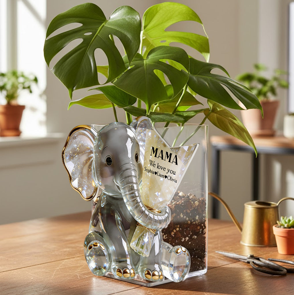 Elephant Holding Flowers - Personalized Mother Acrylic Pot
