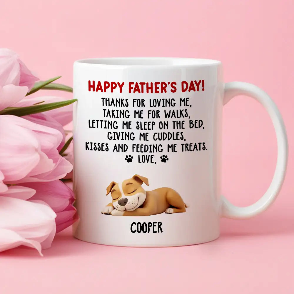 Funny Pet-Themed White Ceramic Mug – Father’s Day Gift for Dog Dads Featuring Sleeping Puppy