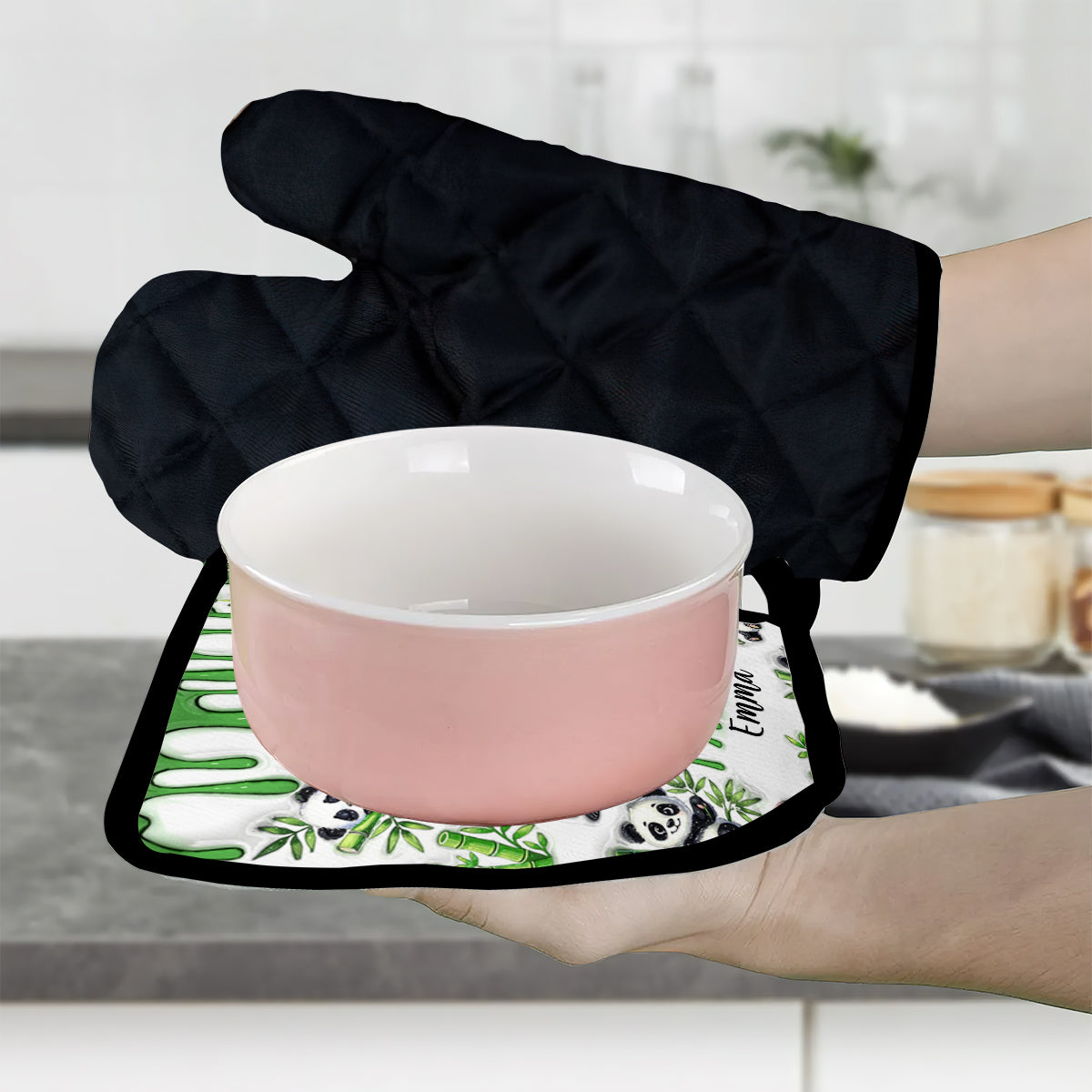 Just A Girl Who Loves Pandas - Personalized Oven Mitts & Pot Holder Set