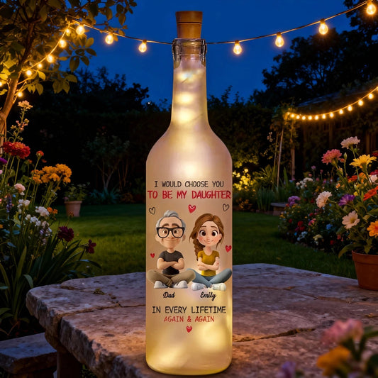 Personalized Bottle Lamp for Daughter from Dad with Cartoon Portraits, Warm Glow Bedroom Light, Unique Heartfelt Gift