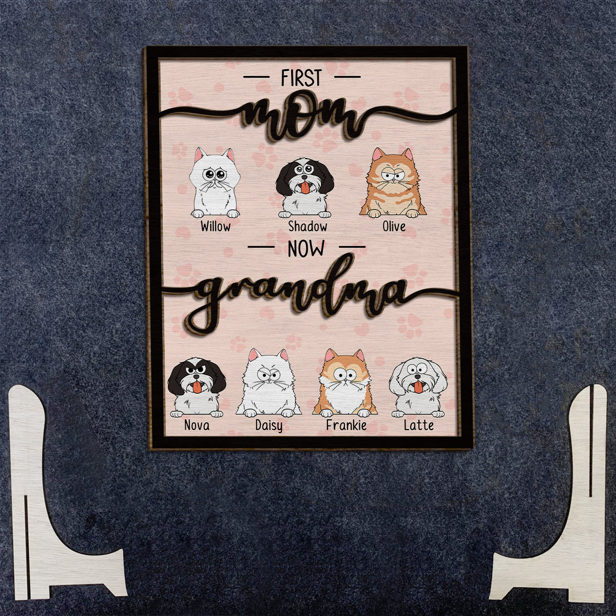 First Mom Now Grandma Cat Dog Pet Lover - Personalized Dog 2 Layered Wood Sign / Wood Plaque