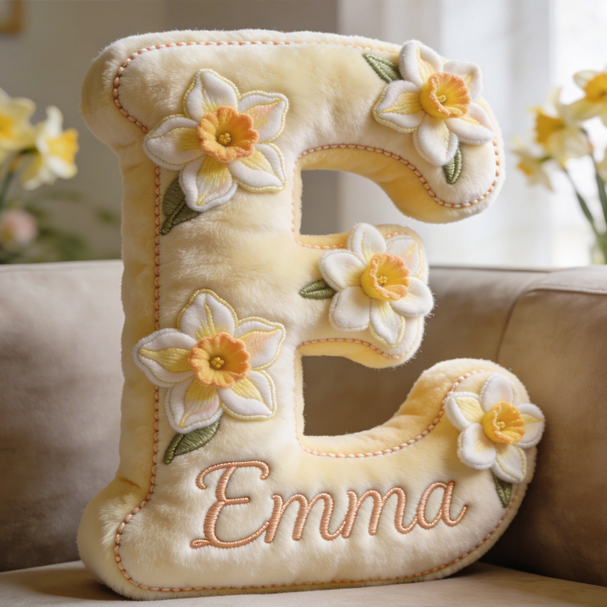 Any Photo Birth Flower Initial Name Letter - Personalized Self Love Premium Faux Fur Pillow