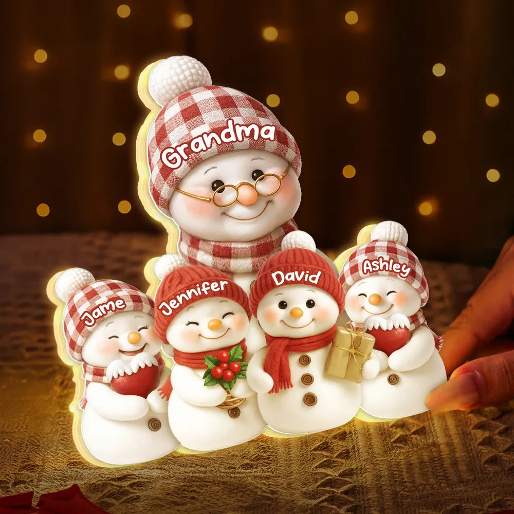 Snowman Family Acrylic Light Box for Grandma - Cozy Christmas Decor and Unique Holiday Gift from Grandkids