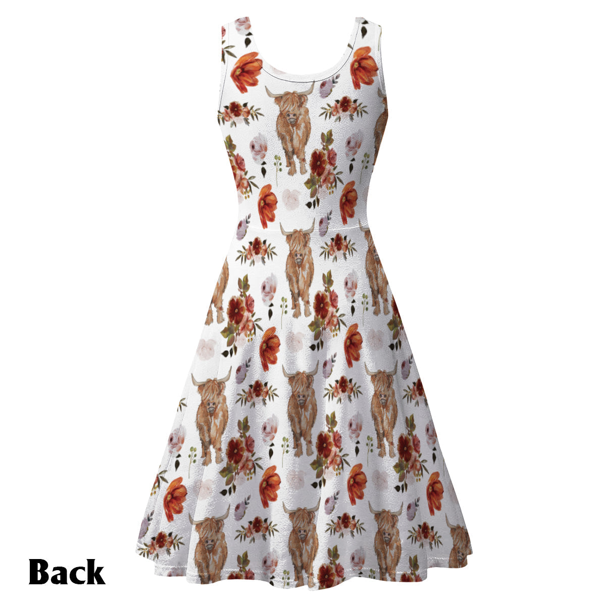Floral Highland Cow - Personalized Highland Cow Sleeveless Dress
