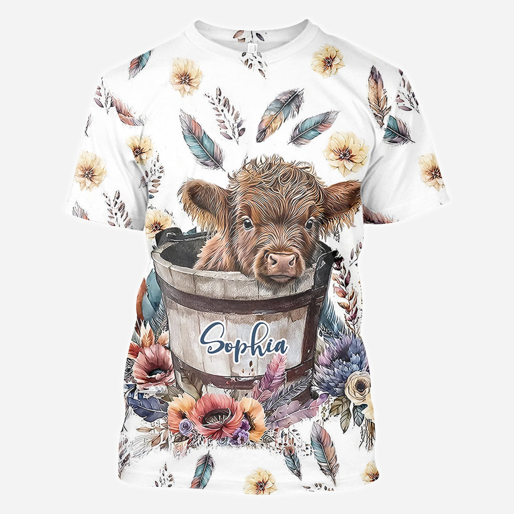 Baby Highland Cow In a Bucket - Personalized All Over Shirt
