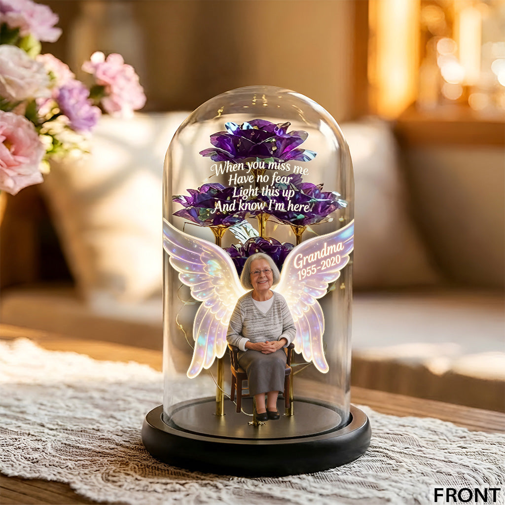 Light This Up And Know I'm Here - Personalized Memorial Glowing Roses Glass Dome