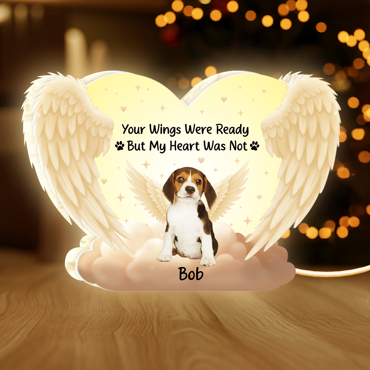 Personalized Acrylic Light Box for Dog Memorials with Angel Wings Art, Soft Warm Glow Keepsake Gift for Pet Owners