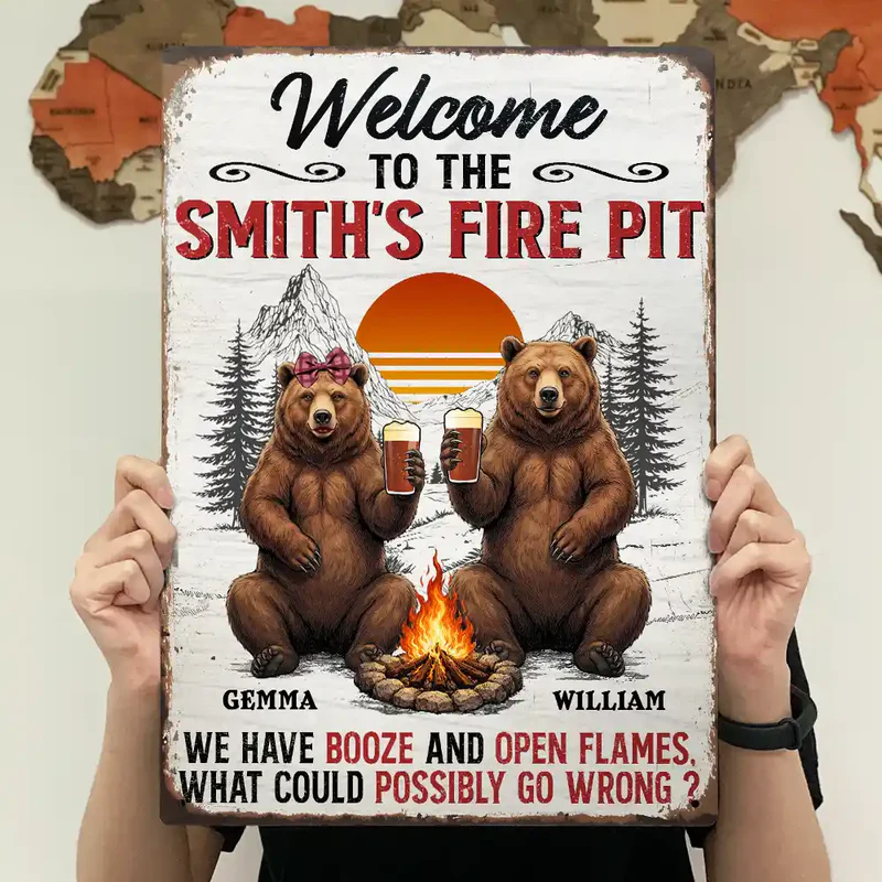 Personalized Rectangular Iron Sign Welcome To Our Fire Pit With Funny Quote, Rustic Camp Decor, Unique Gift