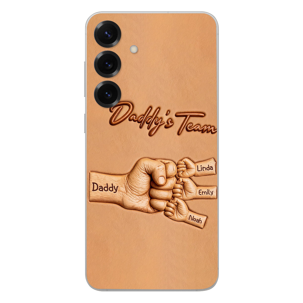 Daddy's Team - Personalized Father 3D Embossed Leather Phone Case