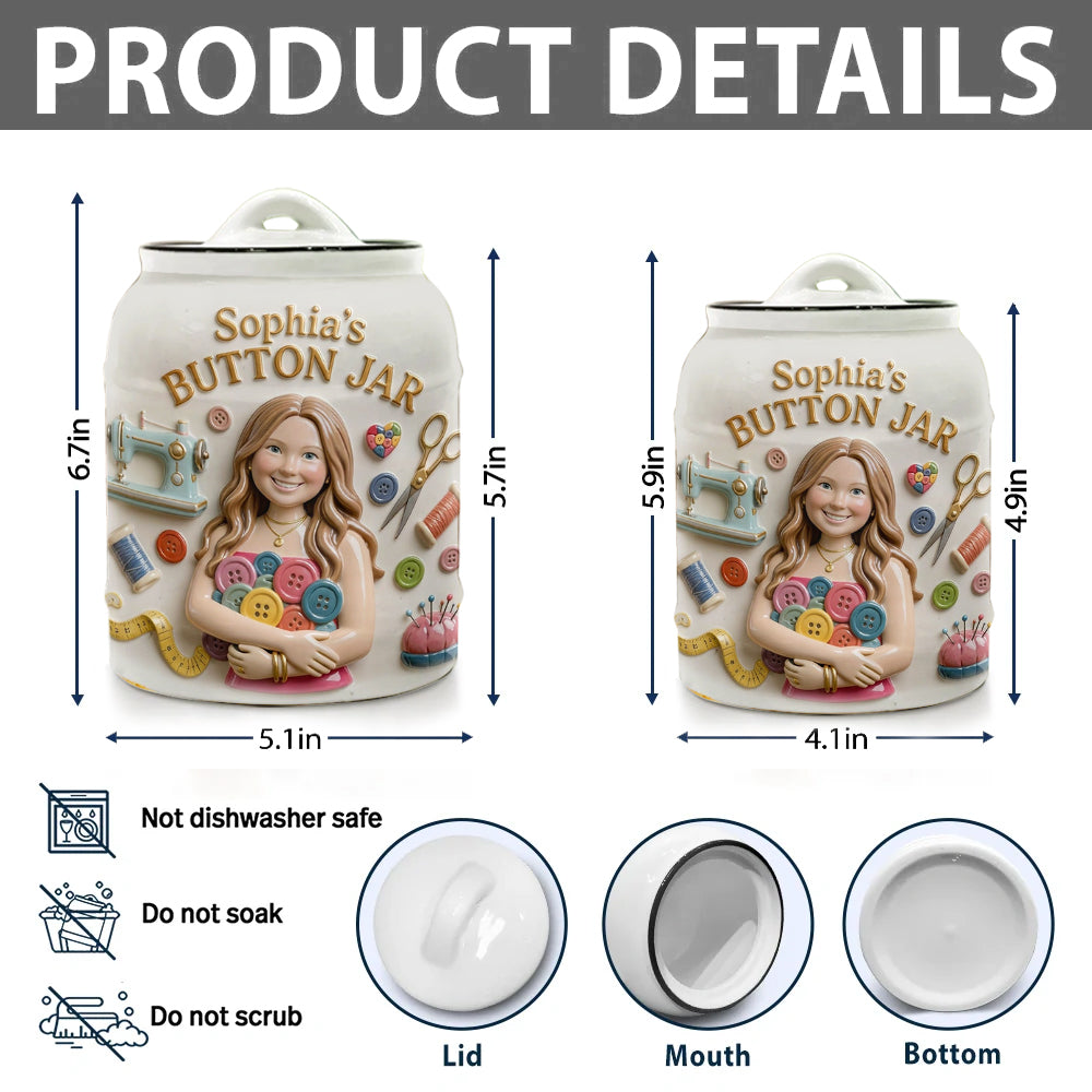 Button Jar For Sewing Lovers - Personalized Sewing Cookie Jar